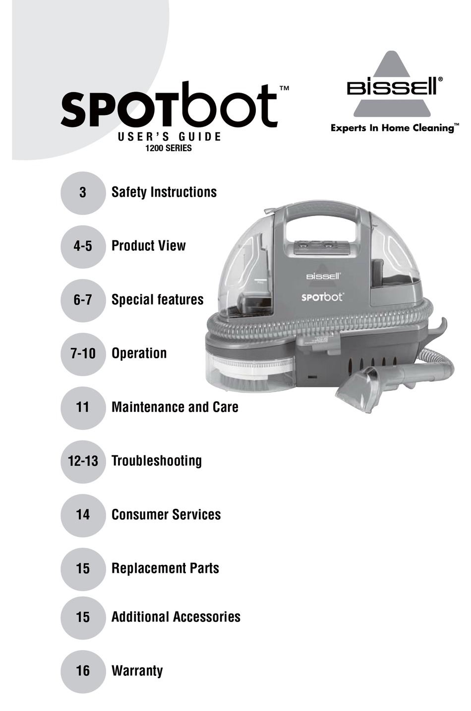 Bissell Spotbot 1200 Series User Manual Pdf Download Manualslib