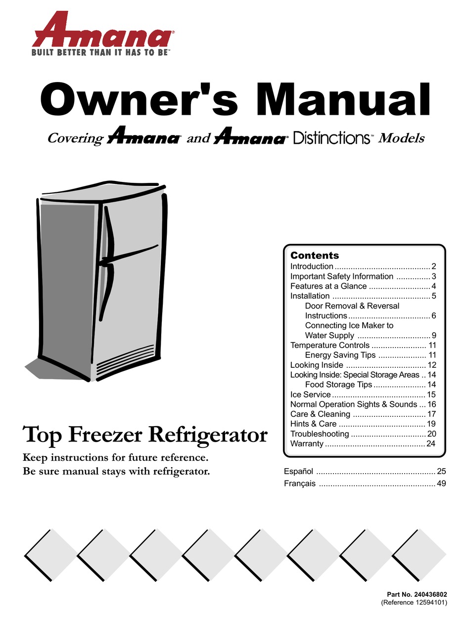 Amana Top Freezer Refrigerator Owner S