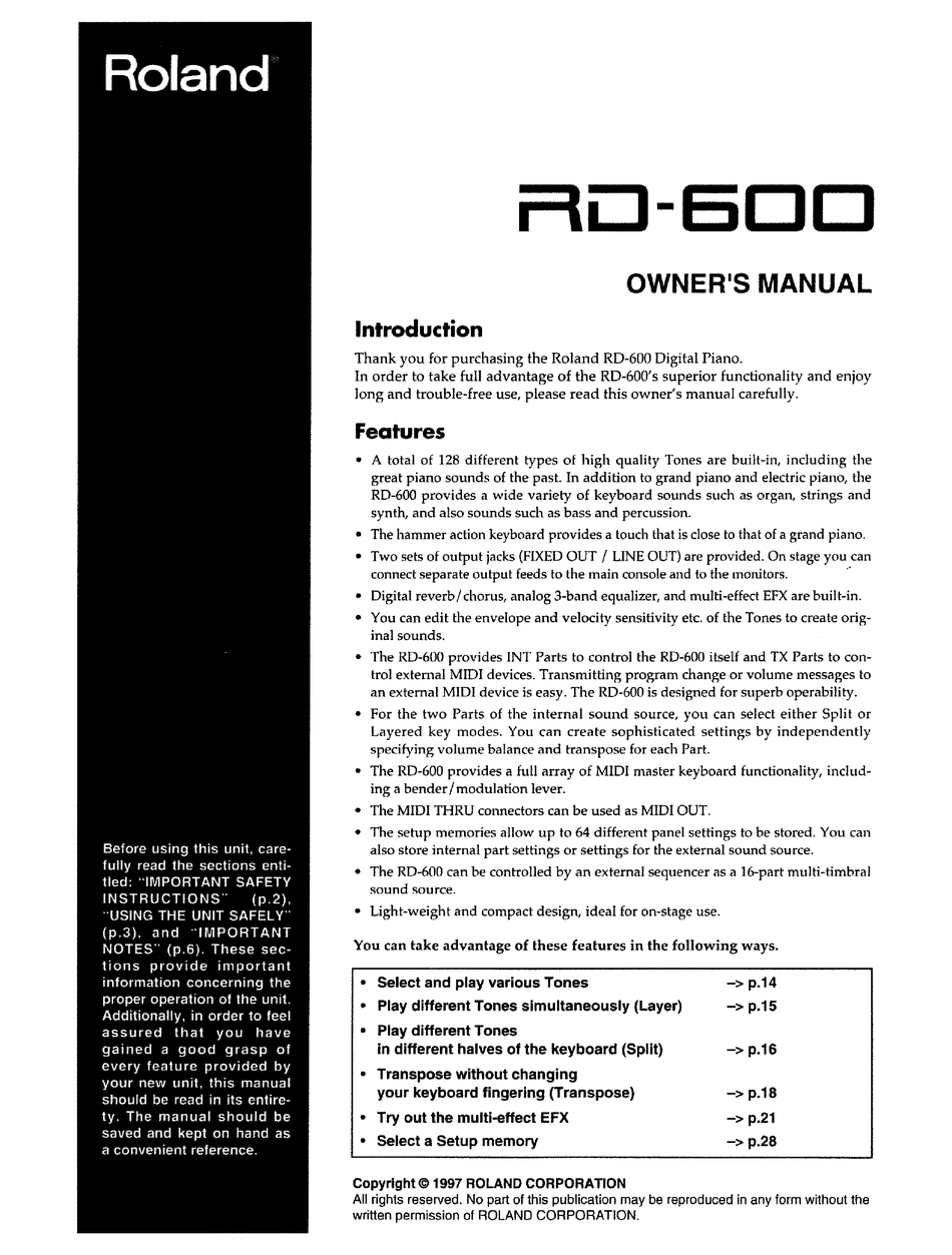 Roland Rd 600 Owner S Manual Pdf Download Manualslib