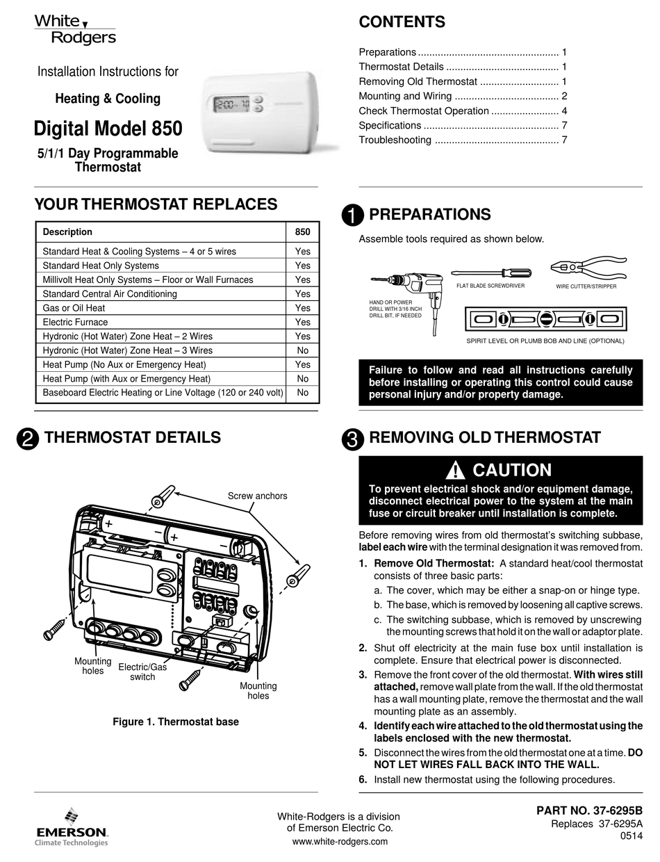 WHITE RODGERS 850 INSTALLATION INSTRUCTIONS MANUAL Pdf Download