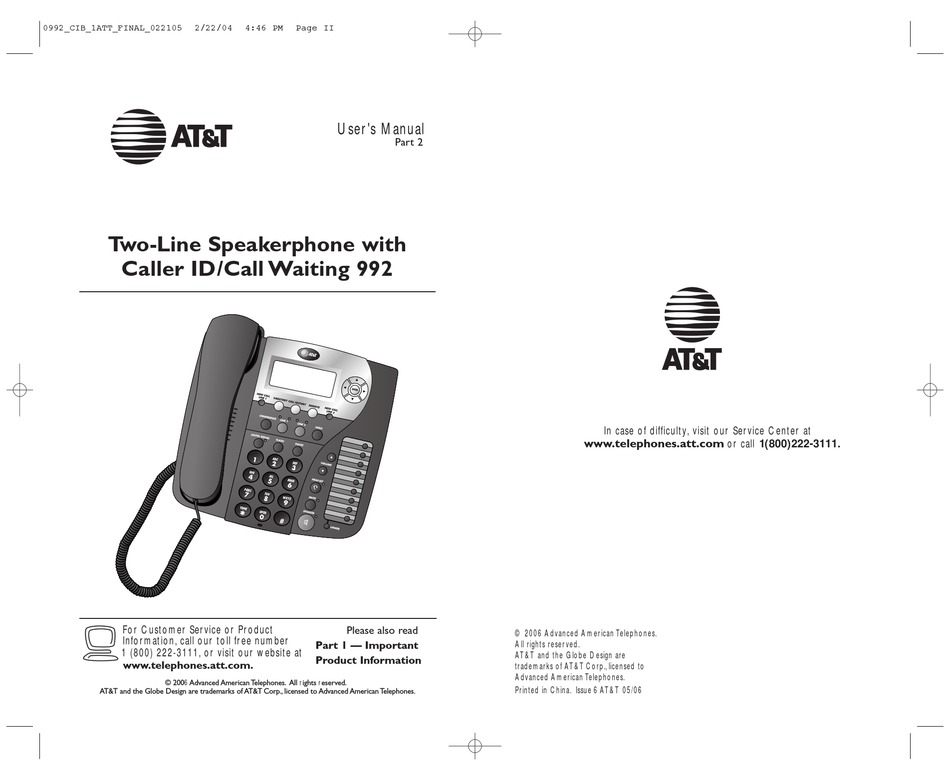 AT&T 992 Two-Line Corded Speakerphone with Caller ID 