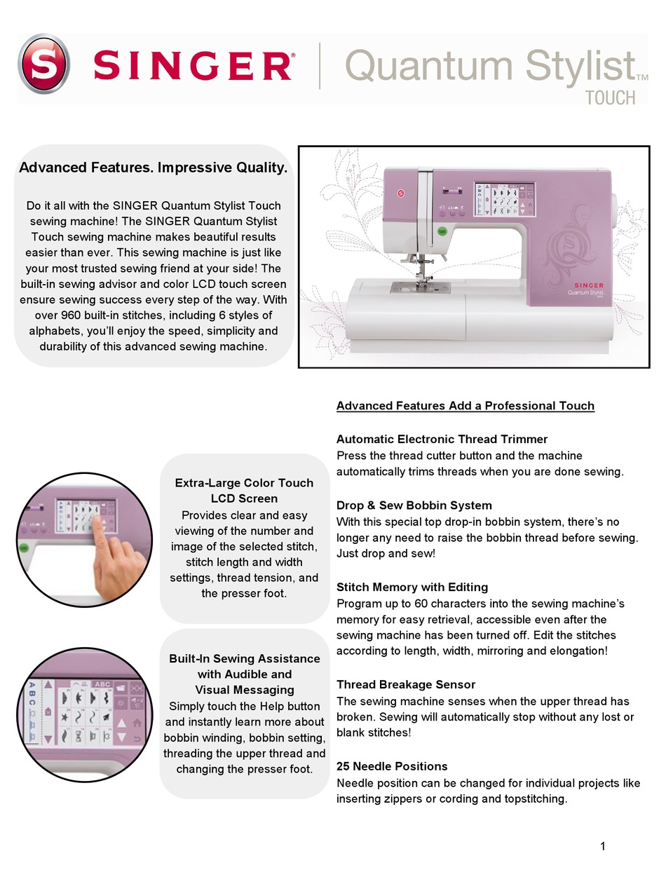SINGER QUANTUM STYLIST TOUCH QUICK MANUAL Pdf Download ManualsLib