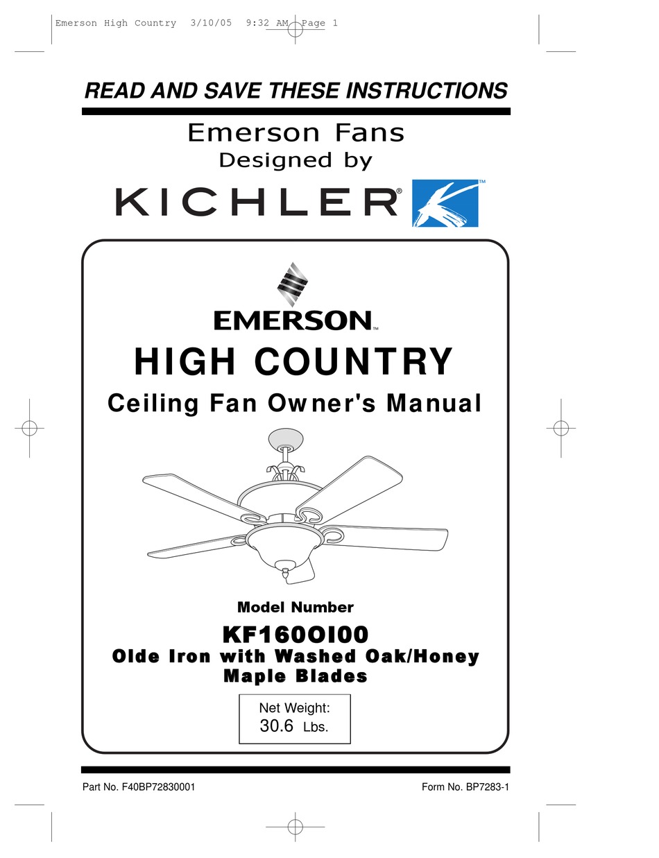 EMERSON HIGH COUNTRY KF160OI00 OWNER'S MANUAL Pdf Download ManualsLib