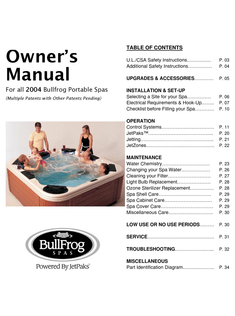 BULLFROG SPAS OWNER S MANUAL Pdf Download ManualsLib