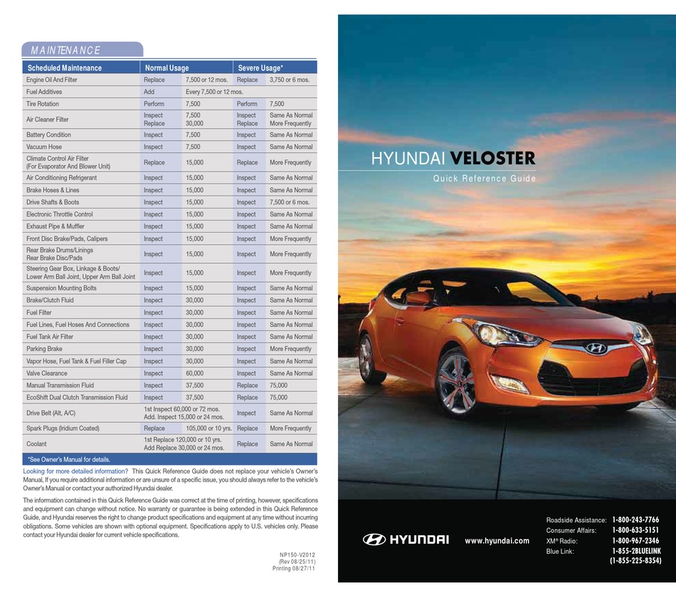 HYUNDAI VELOSTER QUICK REFERENCE MANUAL Pdf Download ManualsLib