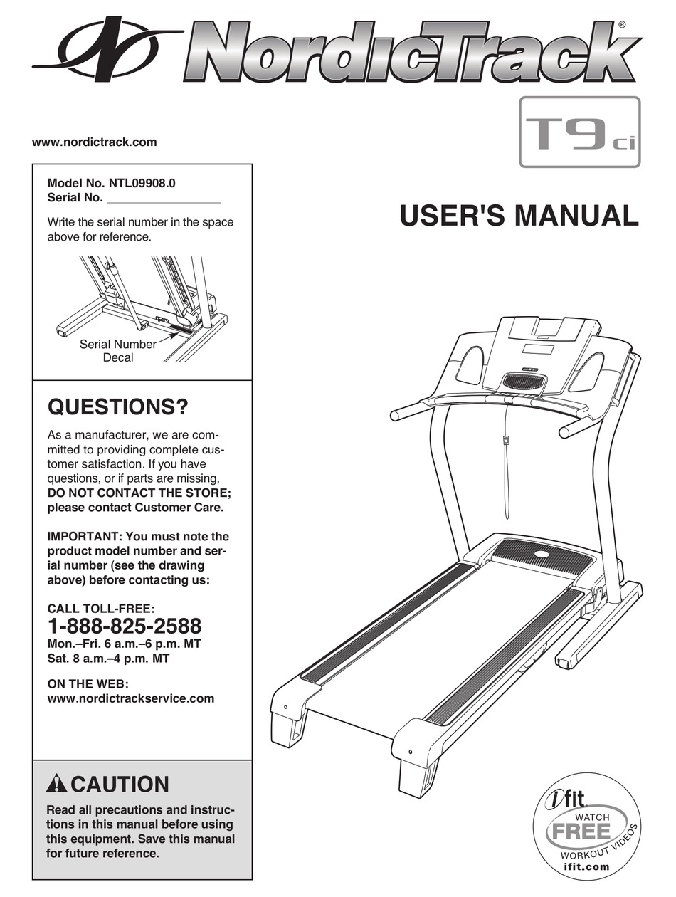 NORDICTRACK T9CI TREADMILL USER MANUAL Pdf Download | ManualsLib