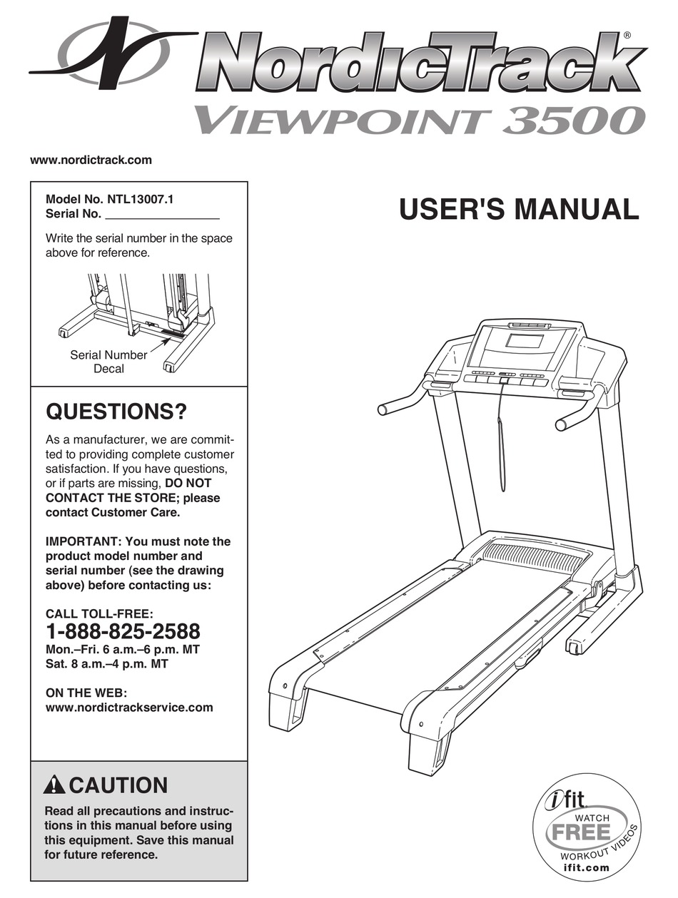 NORDICTRACK VIEWPOINT 3500 TREADMILL MANUAL Pdf Download | ManualsLib