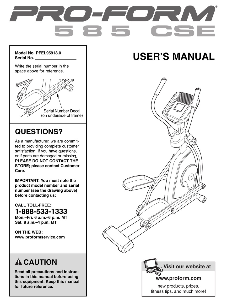 PROFORM 585 CSE ELLIPTICAL MANUAL Pdf Download ManualsLib