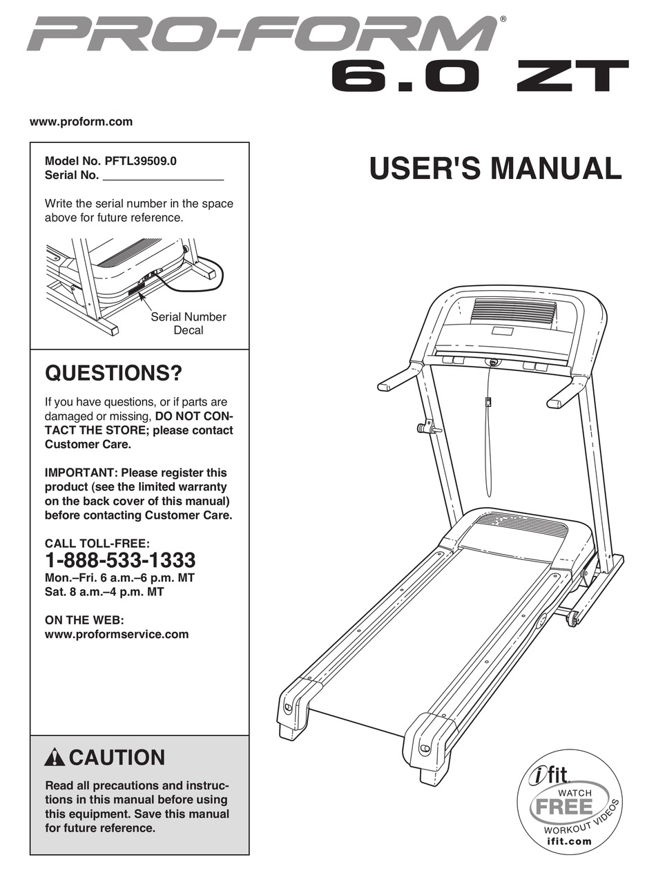 Pro Form 6 0 Zt Treadmill User Manual Pdf Download Manualslib