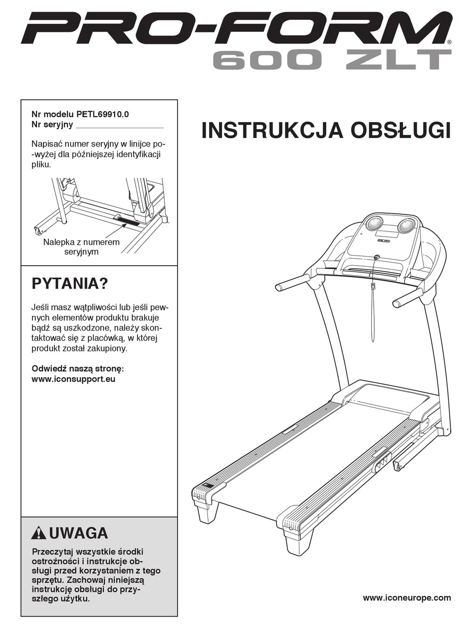 pro-form-600-zlt-treadmill-instrukcja-obs-ugi-manual-pdf-download