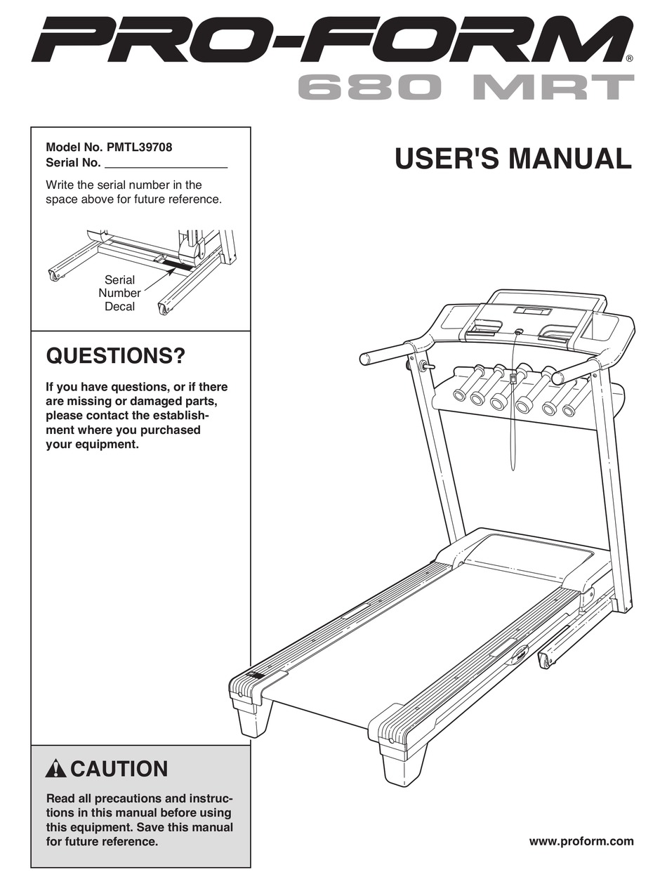 PROFORM 680 MRT TREADMILL MANUAL Pdf Download ManualsLib