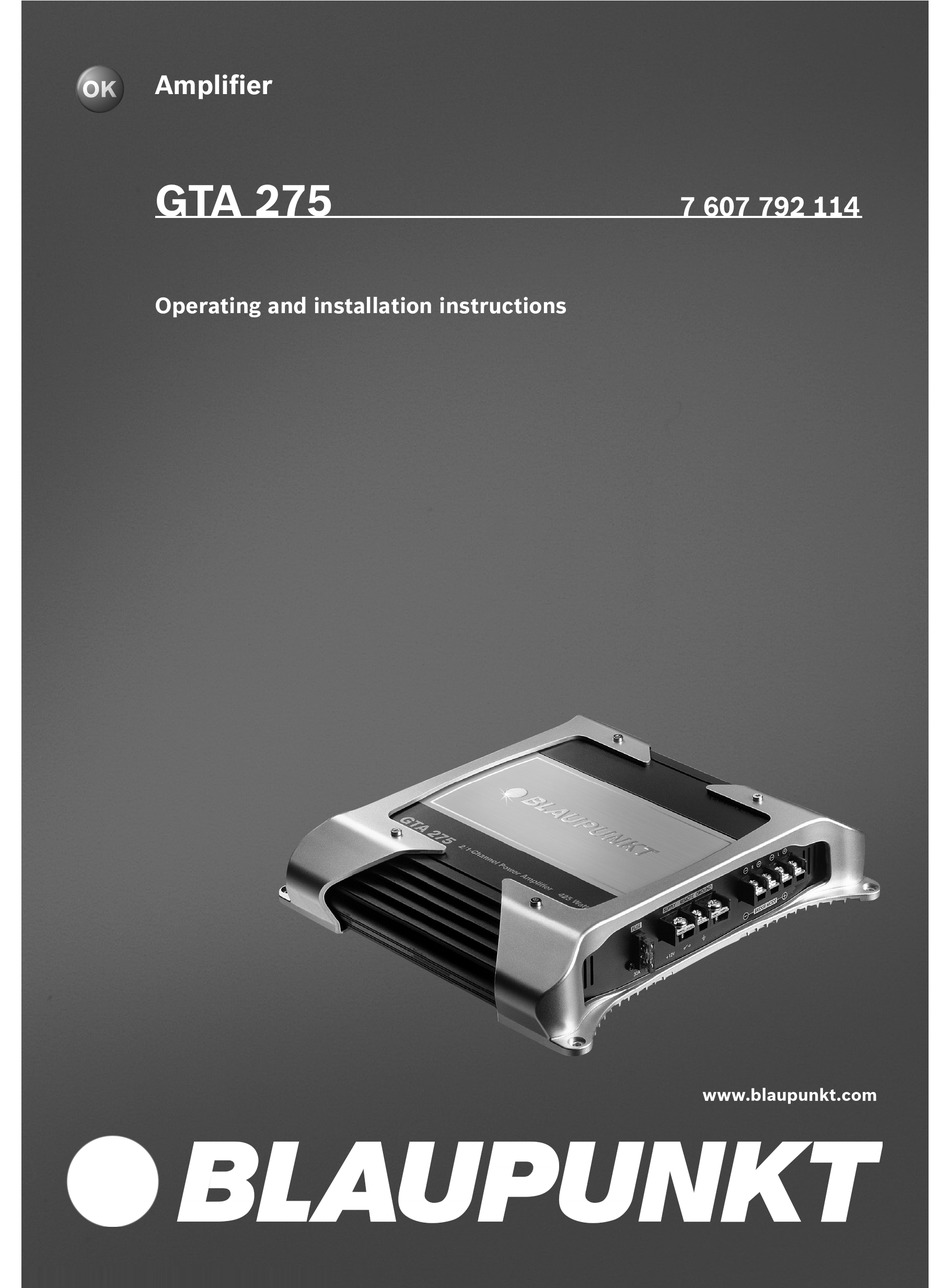 BLAUPUNKT GTA 275 OPERATING AND INSTALLATION MANUAL Pdf Download ...