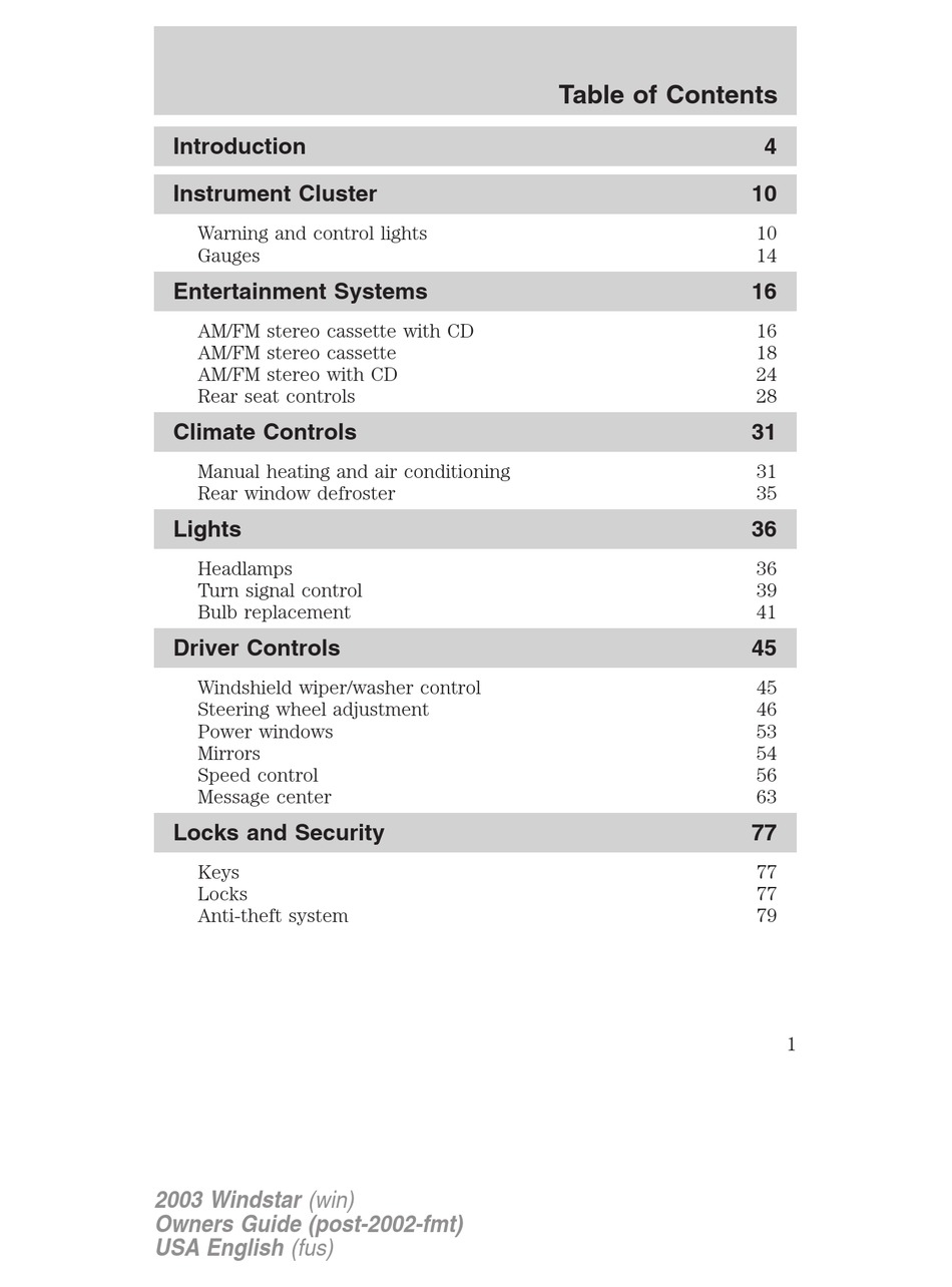 Ford Windstar Owner S Manual Pdf Download Manualslib