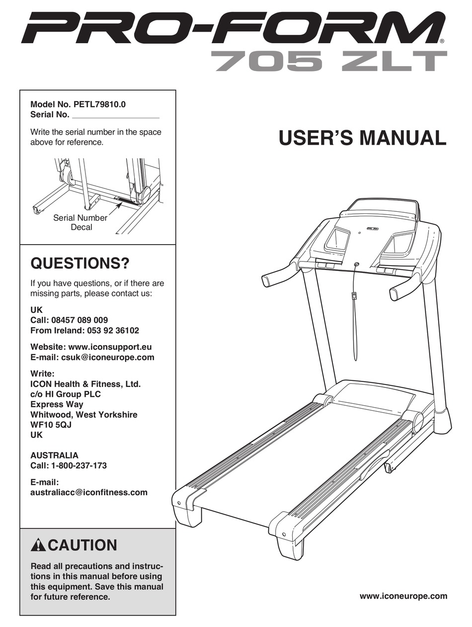 PROFORM 705 ZLT TREADMILL MANUAL Pdf Download ManualsLib