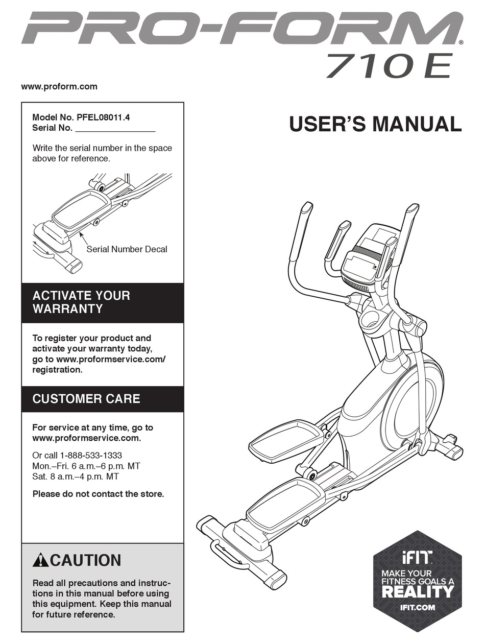 PROFORM 710 E ELLIPTICAL MANUAL Pdf Download ManualsLib