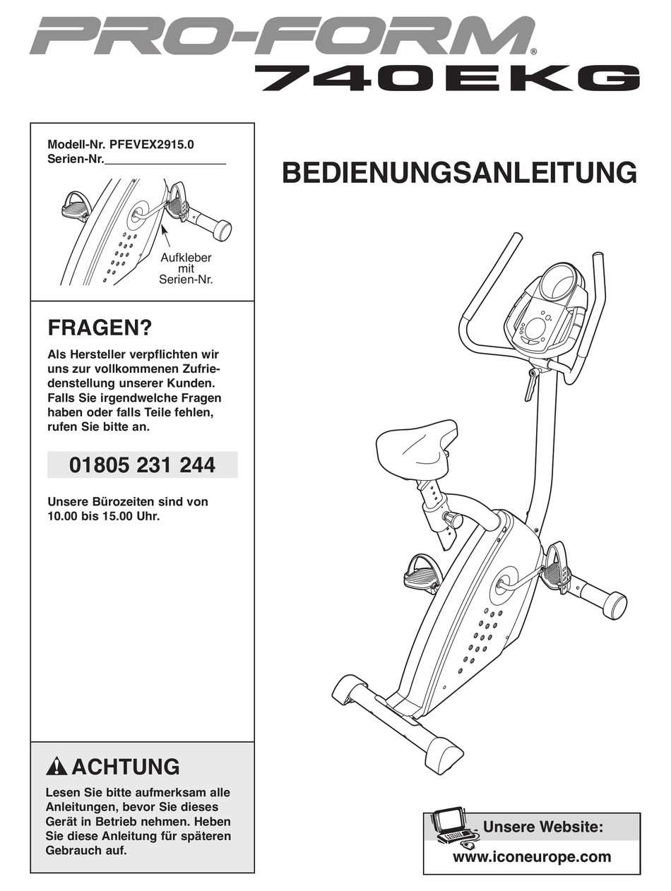 PRO-FORM 740 EKG BIKE BEDIENUNGSANLEITUNG Pdf Download | ManualsLib