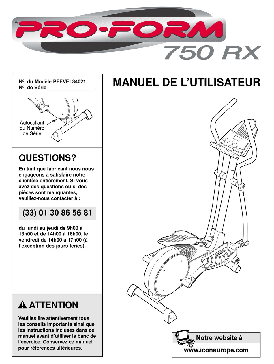 PROFORM 750 RX MANUEL DE L'UTILISATEUR Pdf Download | ManualsLib