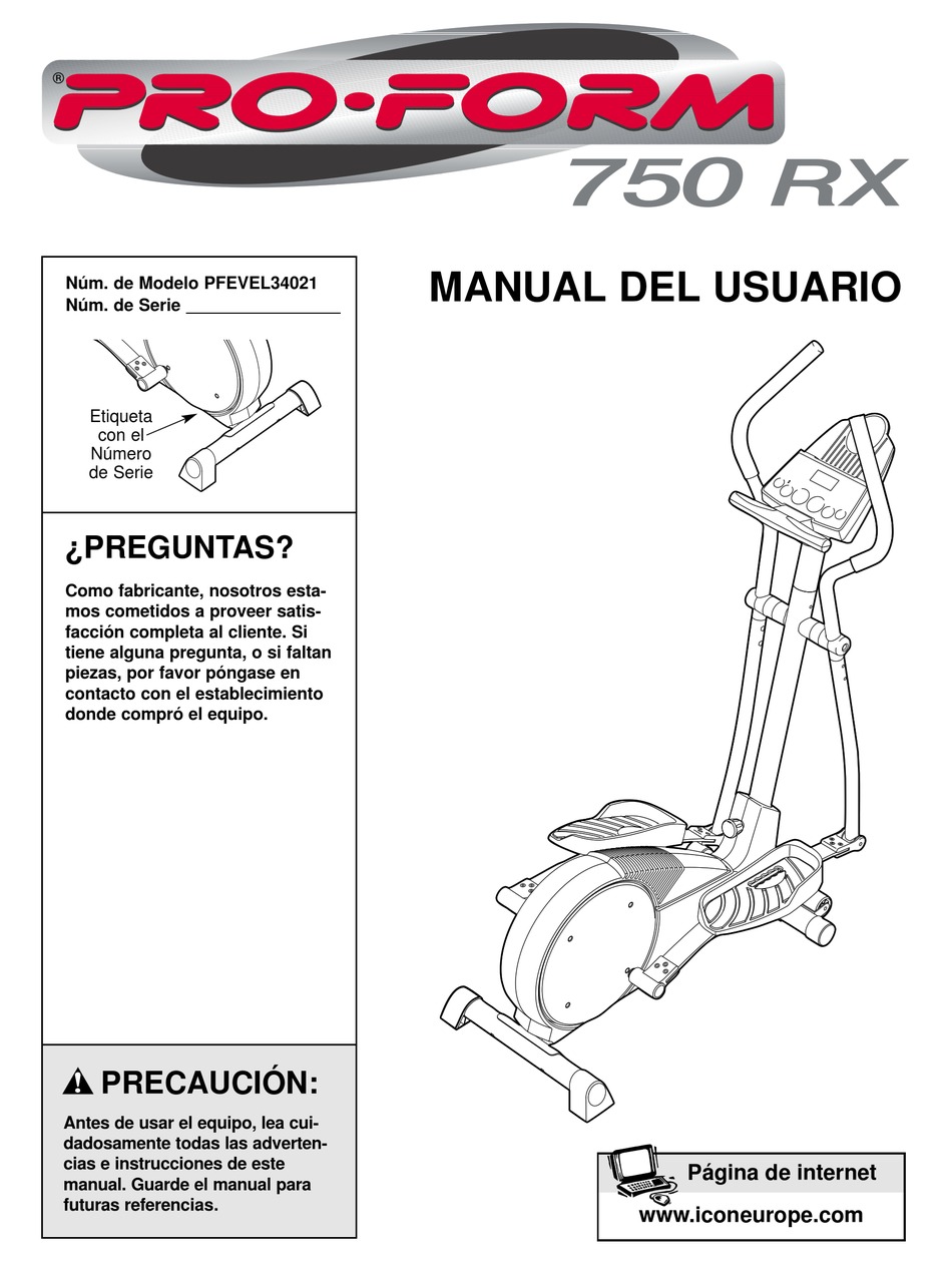 PROFORM 750 RX MANUAL DEL USUARIO Pdf Download | ManualsLib