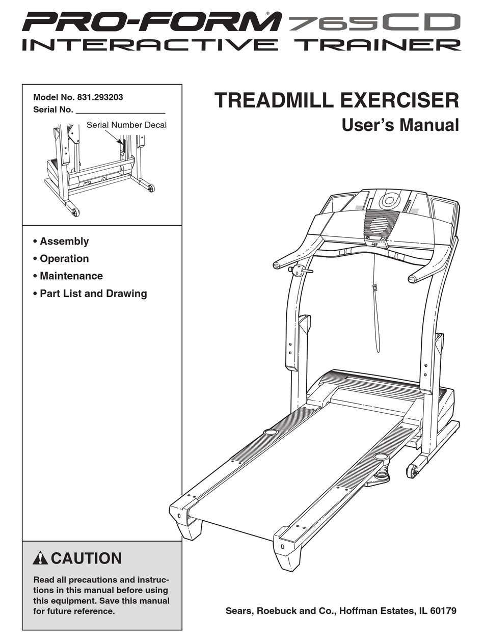 Proform 765 discount ekg treadmill manual