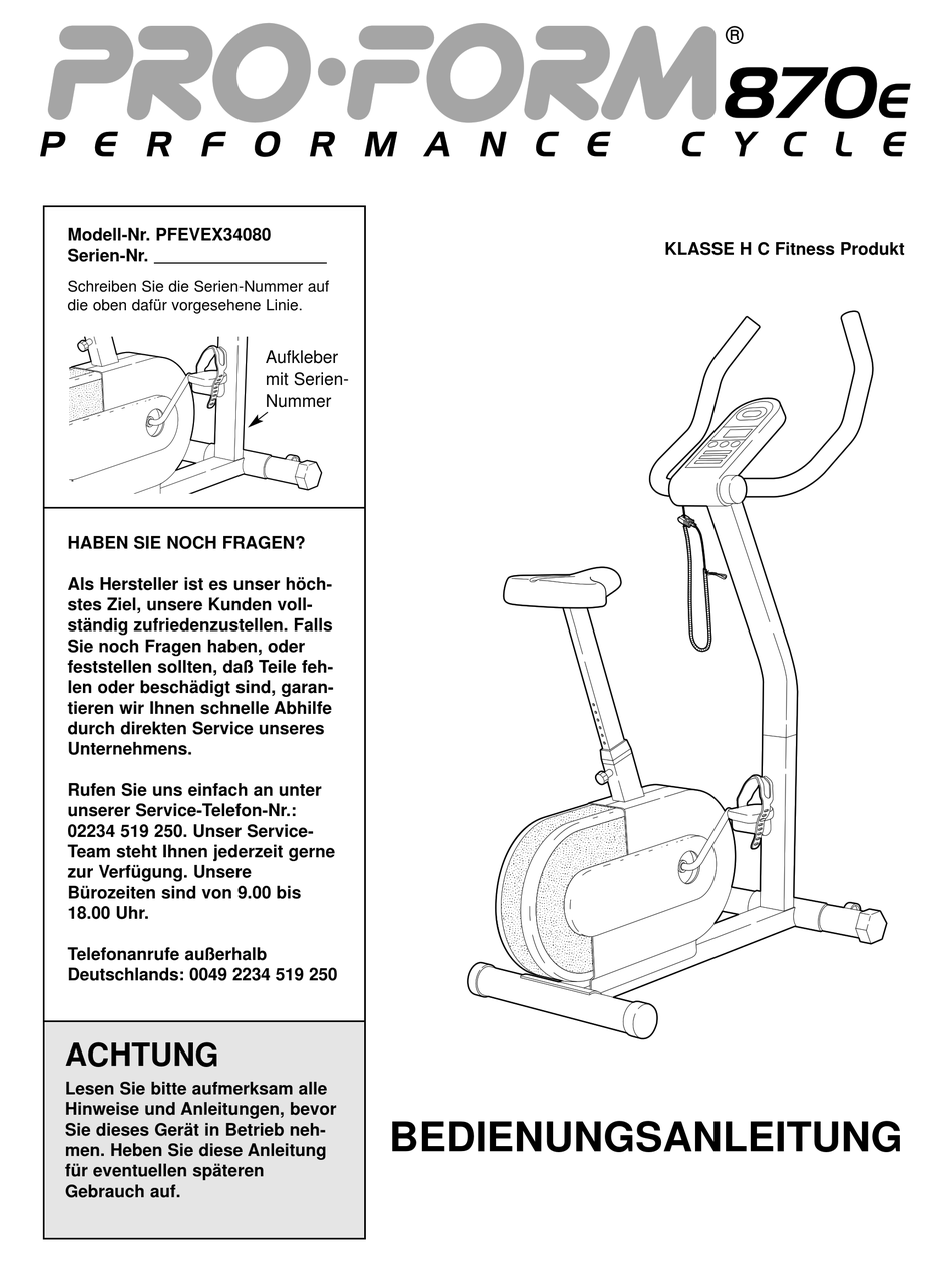 PROFORM 870E BEDIENUNGSANLEITUNG Pdf Download | ManualsLib