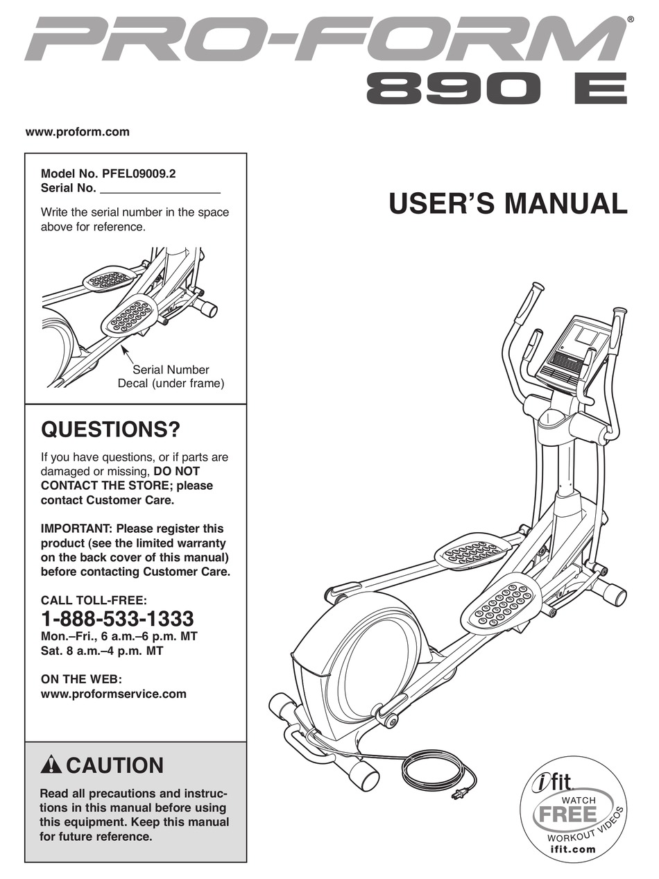 PROFORM 890 E ELLIPTICAL MANUAL Pdf Download ManualsLib