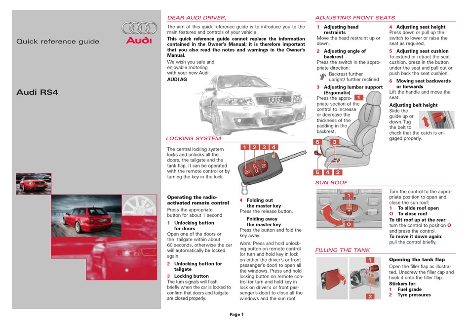 AUDI RS4 QUICK REFERENCE MANUAL Pdf Download | ManualsLib