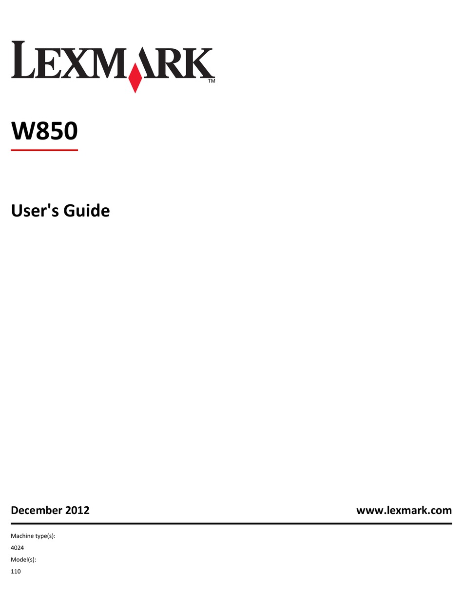 LEXMARK W850 USER MANUAL Pdf Download ManualsLib