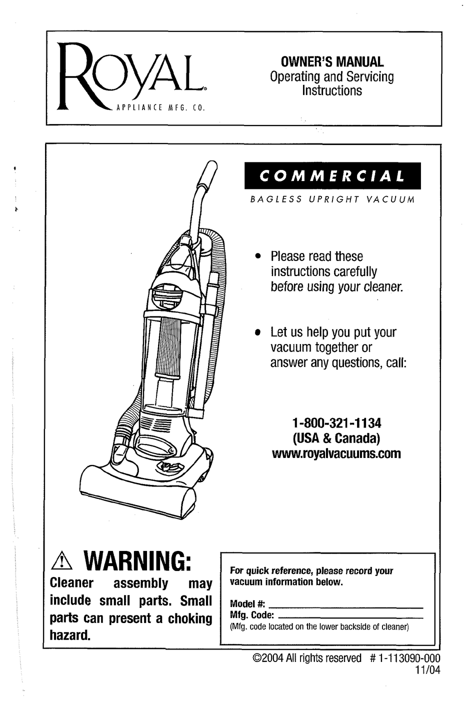 ROYAL APPLIANCE COMMERCIAL OWNER'S MANUAL Pdf Download ManualsLib