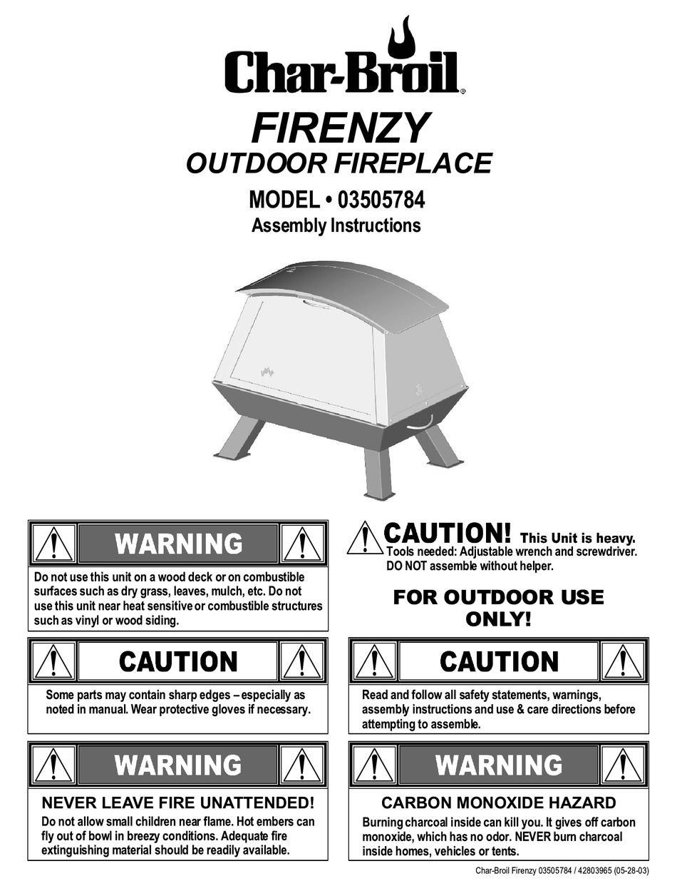 CHARBROIL FIRENZY 03505784 ASSEMBLY INSTRUCTIONS Pdf Download ManualsLib
