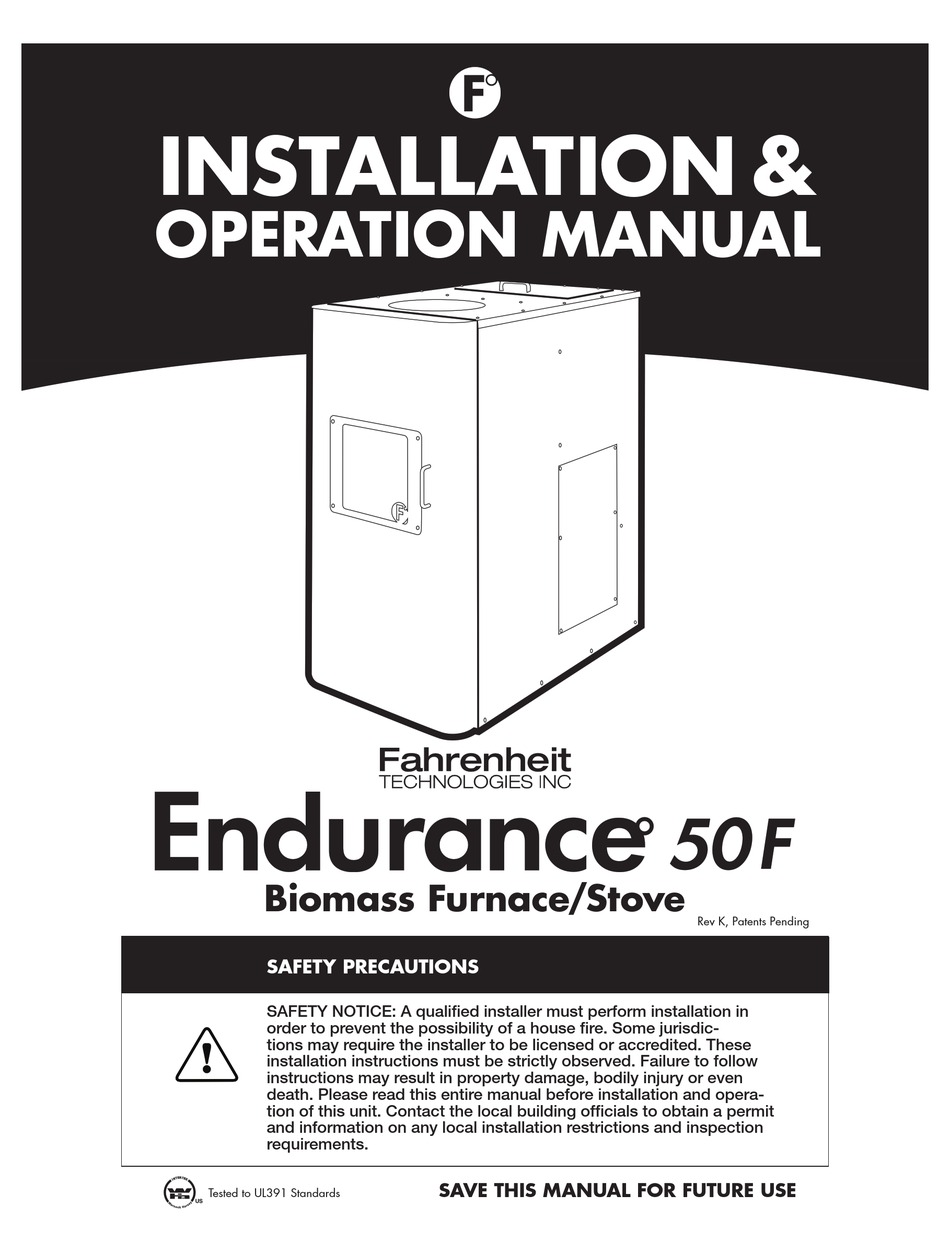 FAHRENHEIT TECHNOLOGIES ENDURANCE 50F INSTALLATION & OPERATION MANUAL