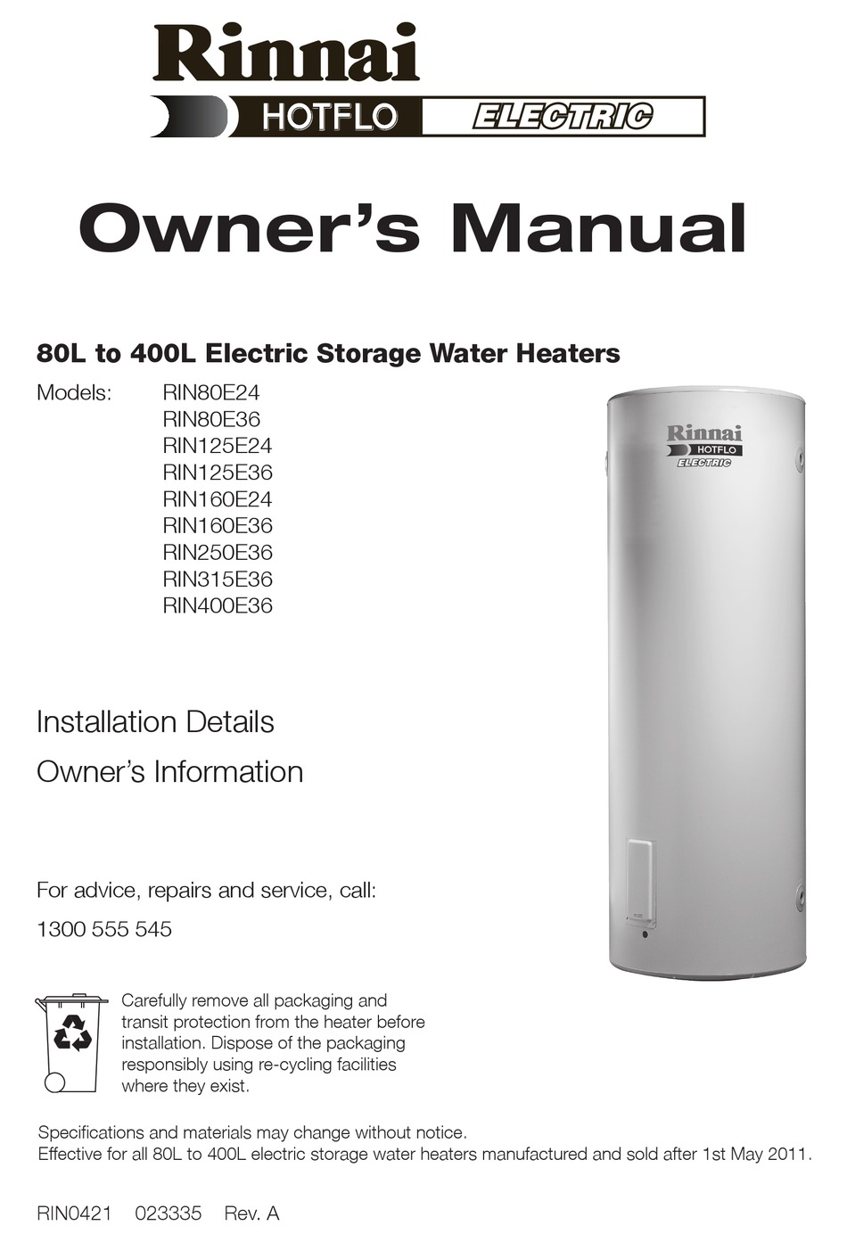 RINNAI RIN80E24 OWNER
