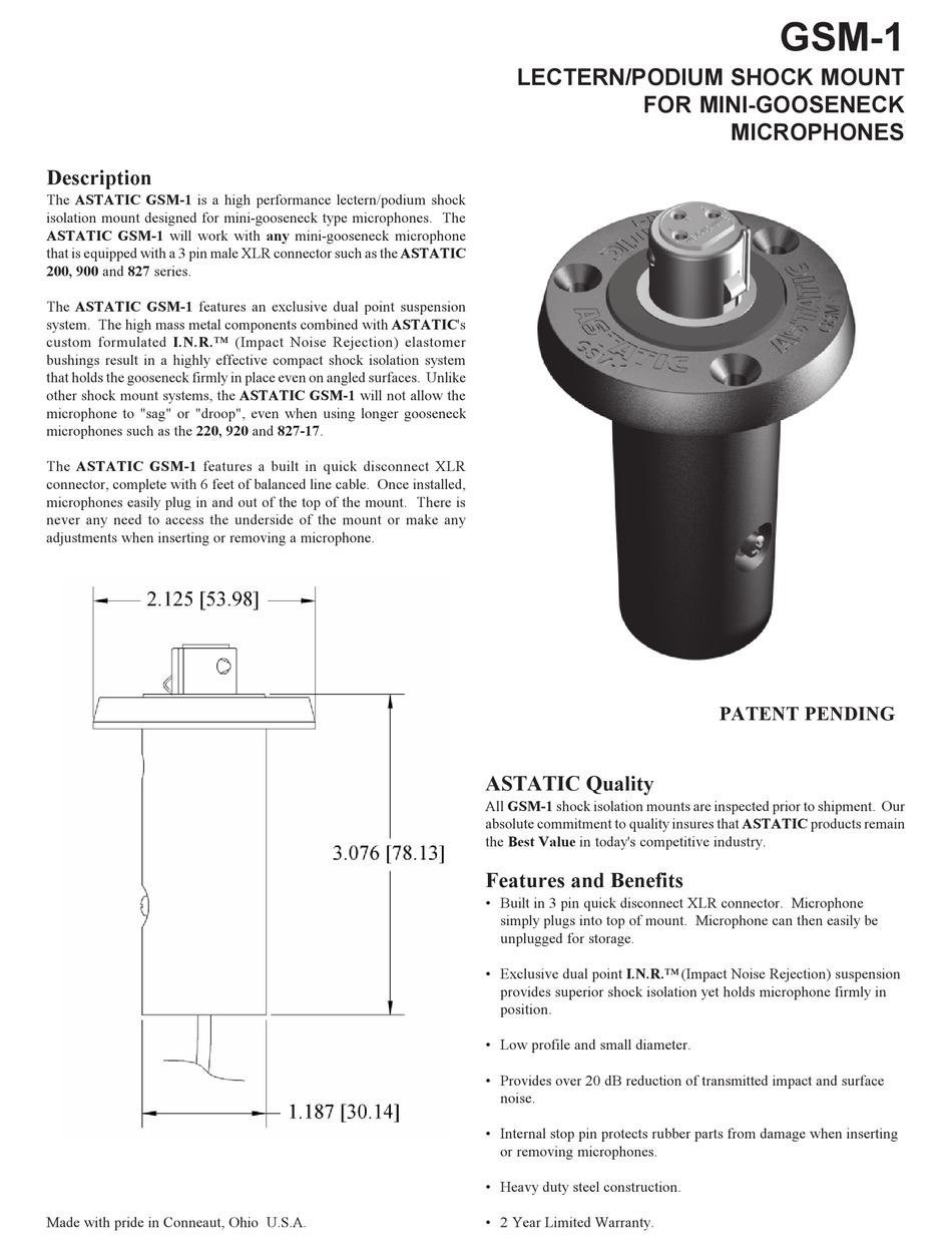 CAD AUDIO GSM-1 SPECIFICATIONS Pdf Download | ManualsLib