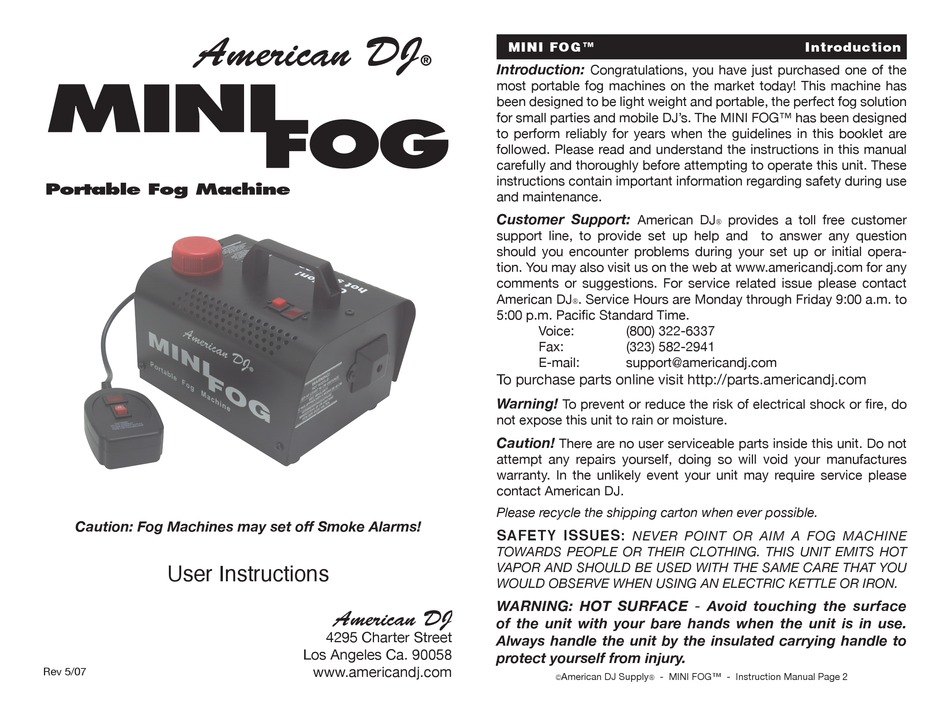American Dj Mini Fog User Instructions Pdf Download Manualslib