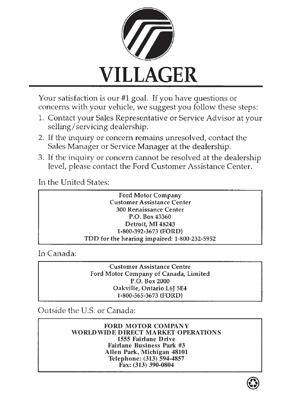Ford Mercury Villager 1997 Owner S Manual Pdf Download Manualslib Ford Mercury Villager 1997 Owner S Manual Pdf Download Manualslib