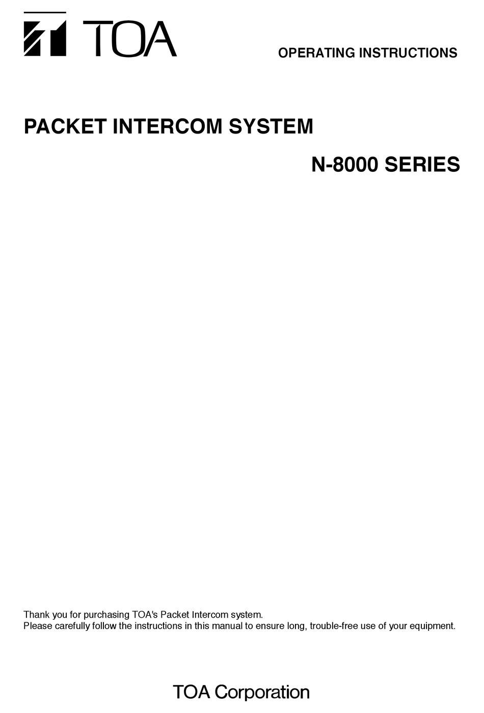 N-8640Ds Ip Door Station - Toa N-8000 SERIES Operating