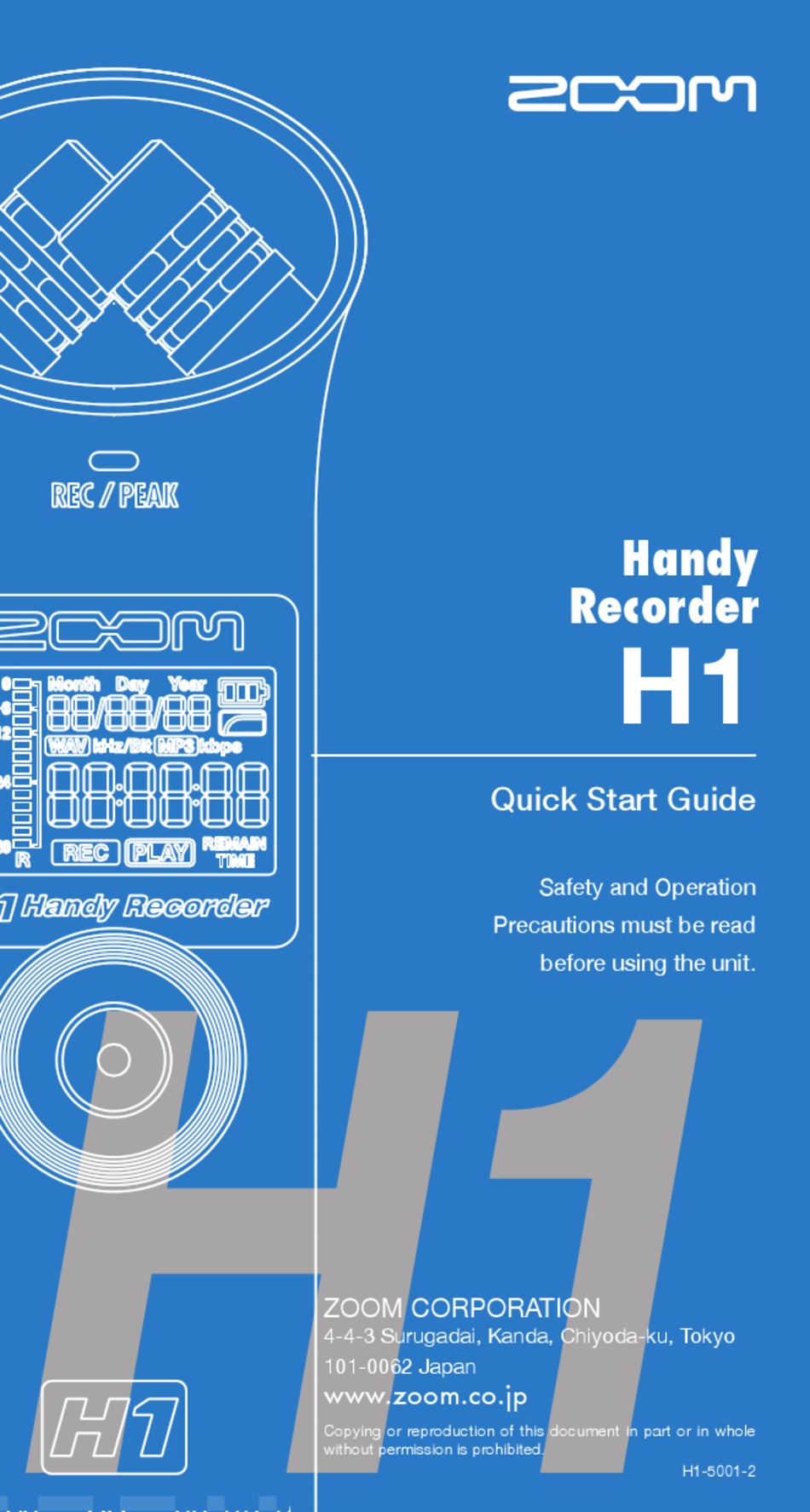 ZOOM H1 QUICK START MANUAL Pdf Download ManualsLib