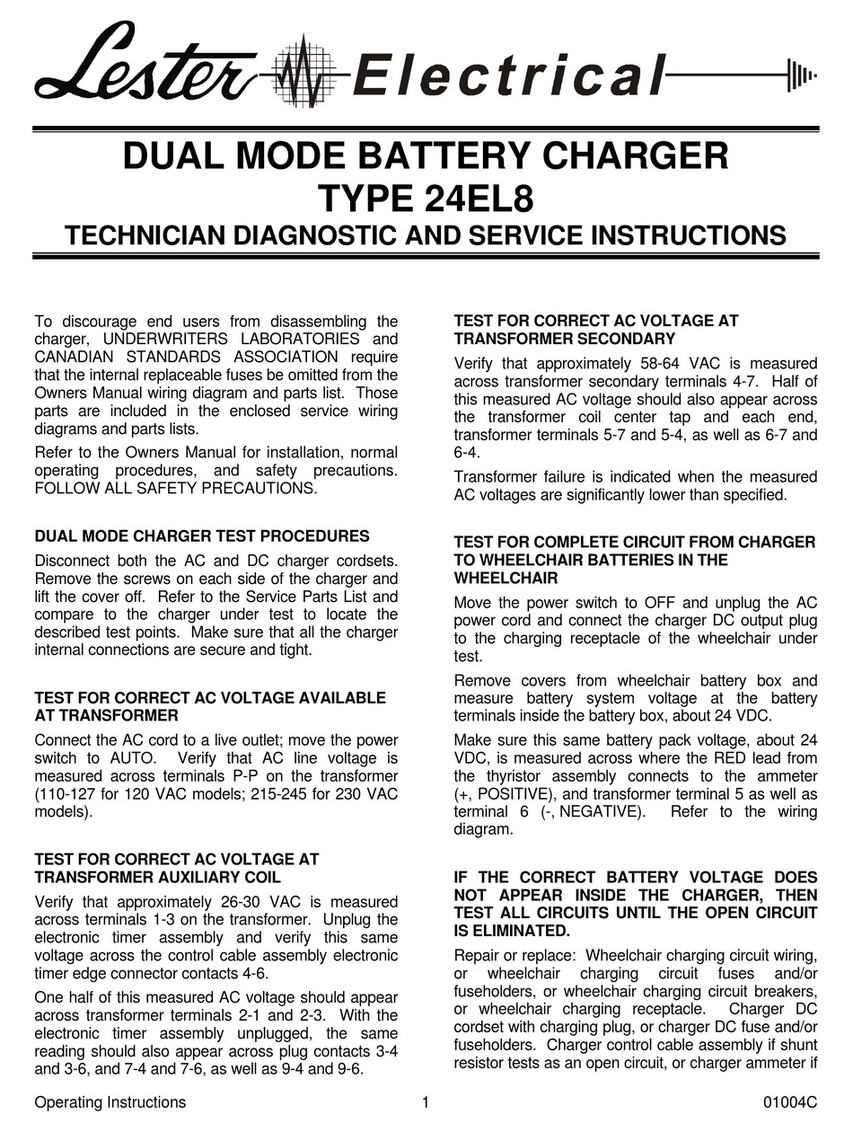 lester 24 volt battery charger manual