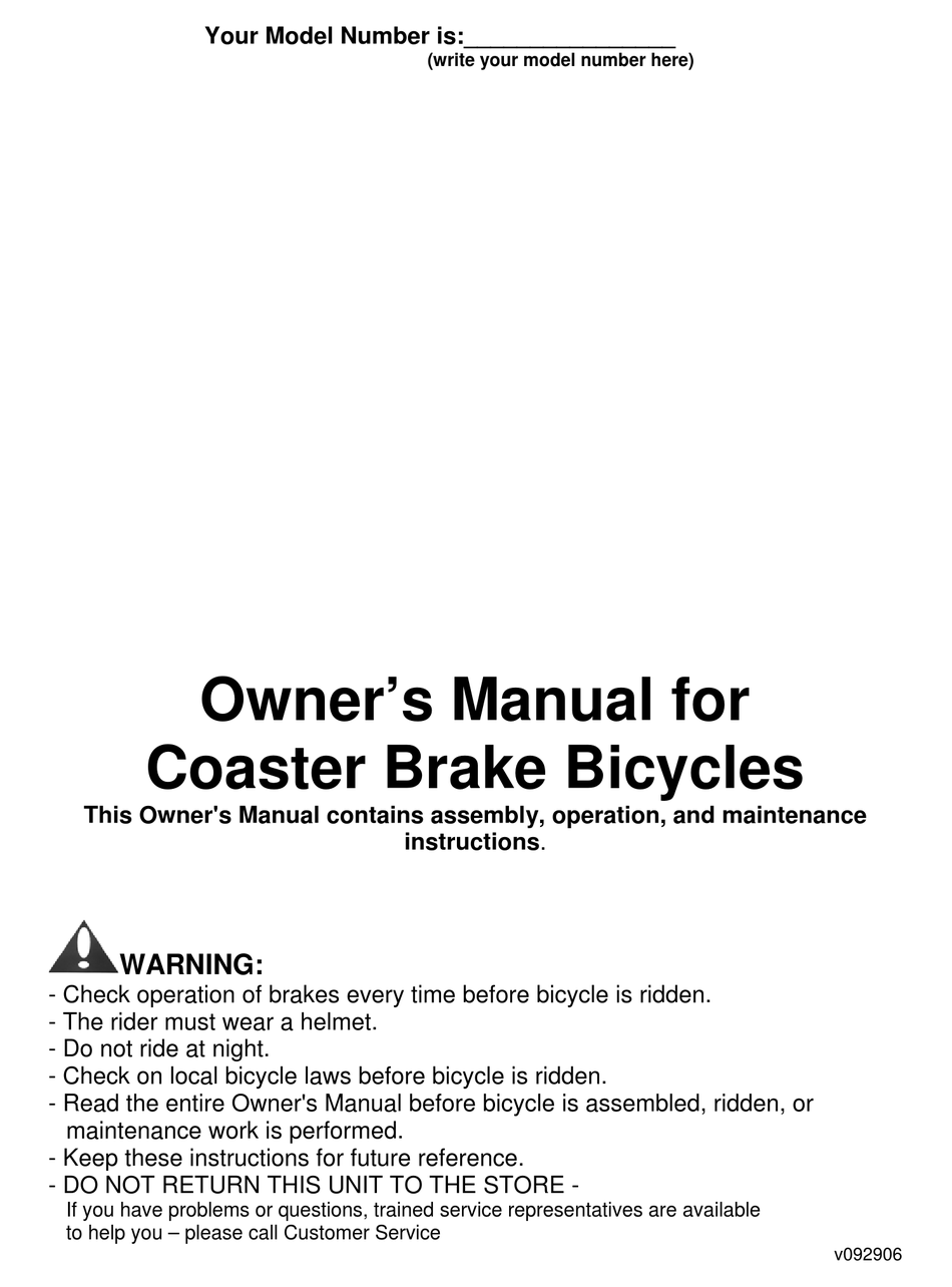 HUFFY COASTER BRAKE BICYCLES OWNER S MANUAL Pdf Download ManualsLib