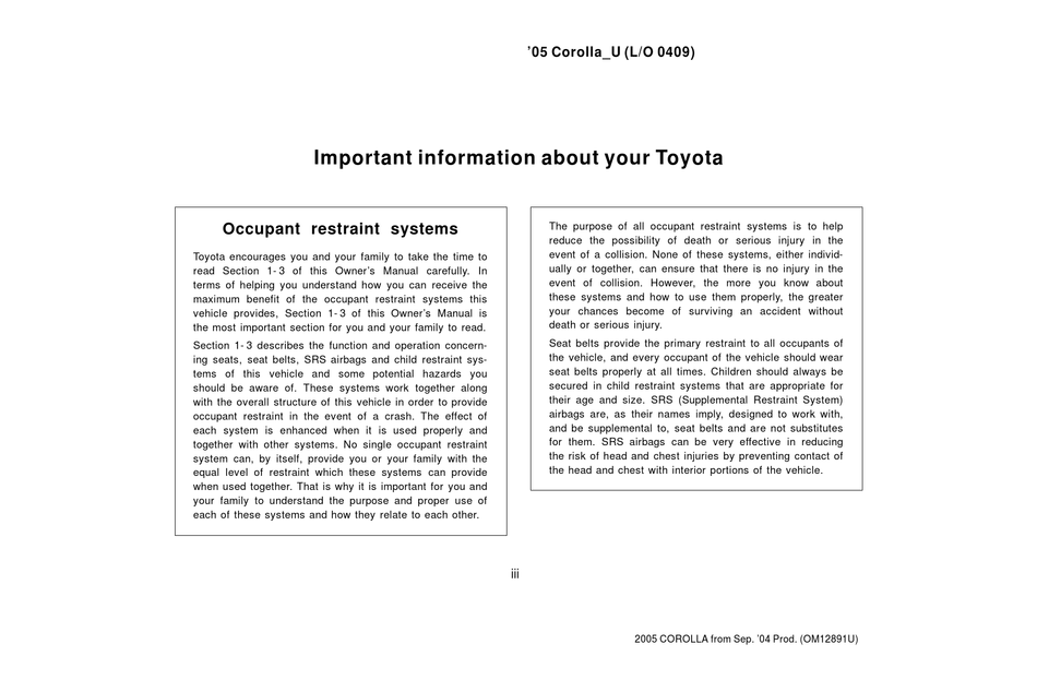 TOYOTA COROLLA 2005 OPERATING MANUAL Pdf Download ManualsLib
