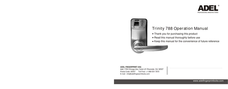 Adel 3398 biometric door lock manual