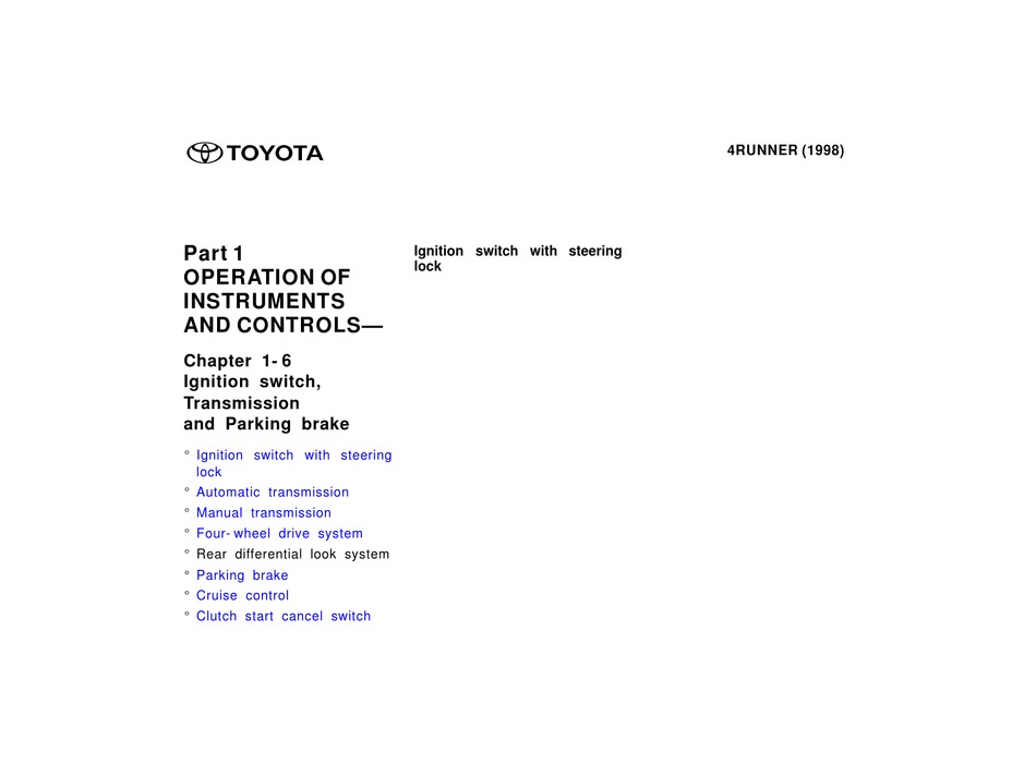 Toyota 4runner 1998 Operating Manual Pdf Download Manualslib