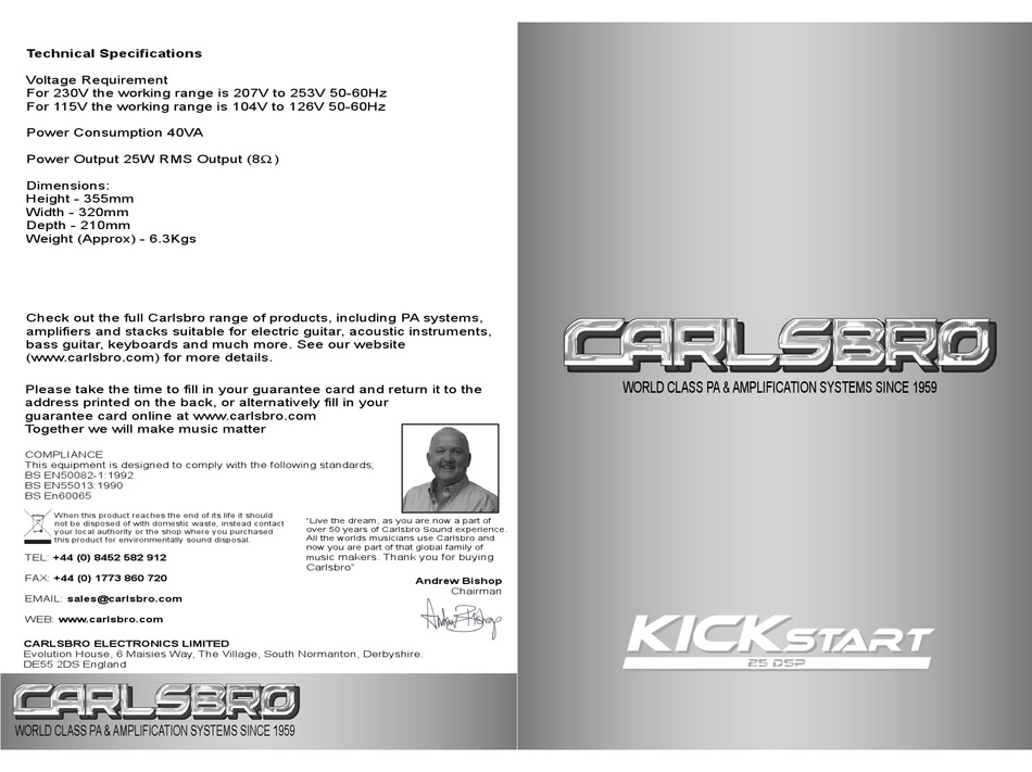 CARLSBRO KICKSTART 25 DSP USER MANUAL Pdf Download | ManualsLib