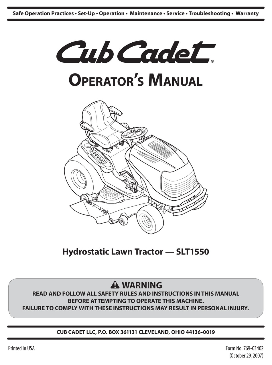 CUB CADET SLT1550 OPERATOR'S MANUAL Pdf Download | ManualsLib