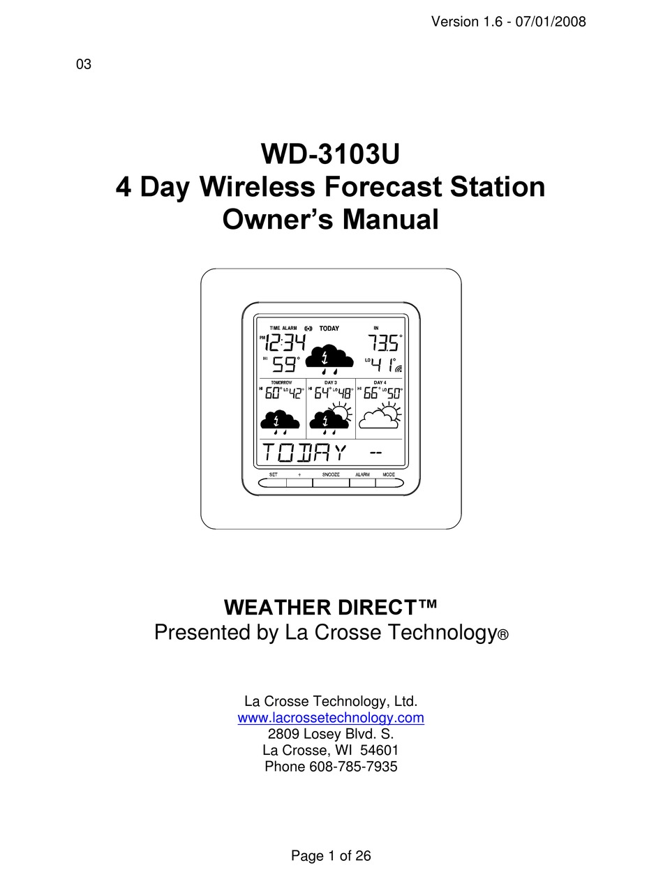 Weather Direct® - Model WD-3105U Information