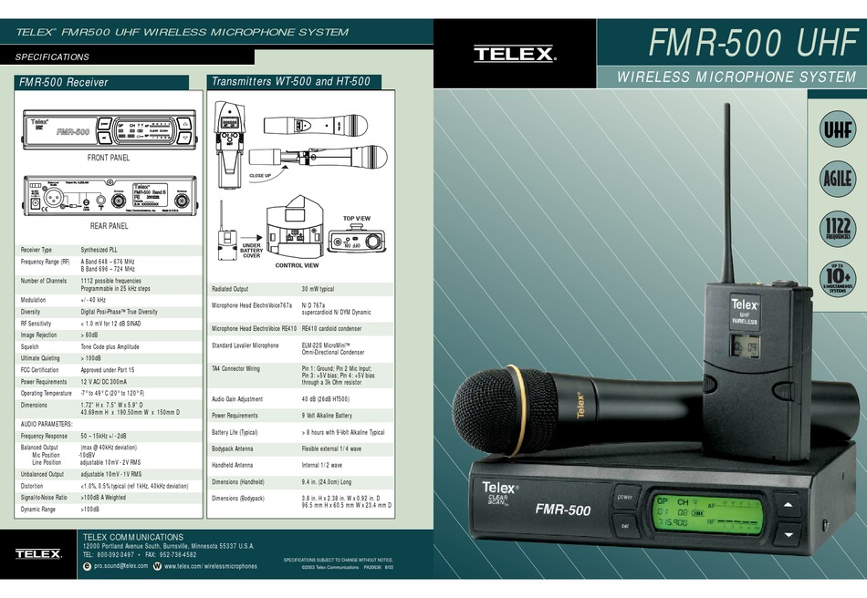 TELEX FMR 500 SPECIFICATIONS Pdf Download ManualsLib