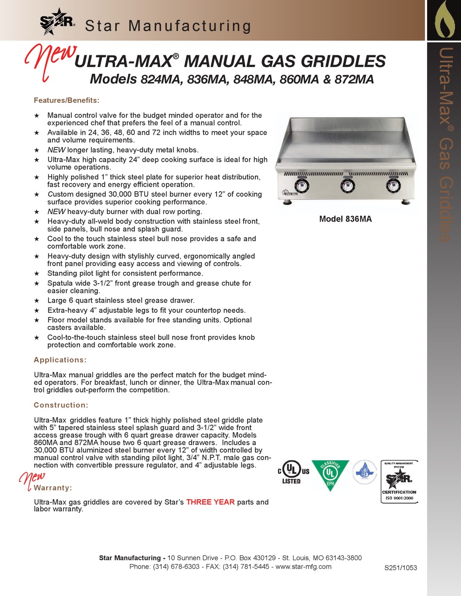 STAR ULTRAMAX 824MA SPECIFICATIONS Pdf Download ManualsLib