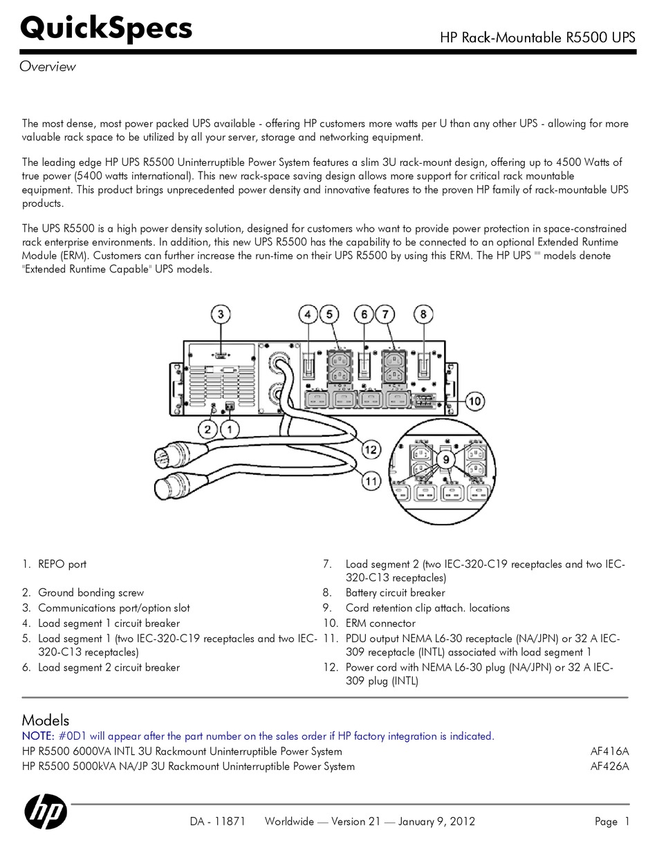 HP R/T3000 G2 Uninterruptible Power System (UPS) Anciens Et Réunions