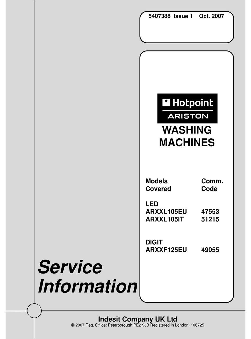 HOTPOINT ARISTON ARXXL105EU SERVICE INFORMATION Pdf Download ManualsLib