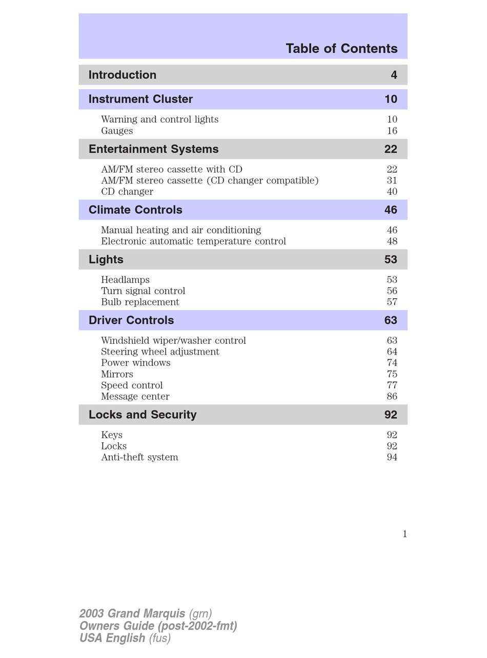MERCURY GRAND MARQUIS OWNER'S MANUAL Pdf Download | ManualsLib