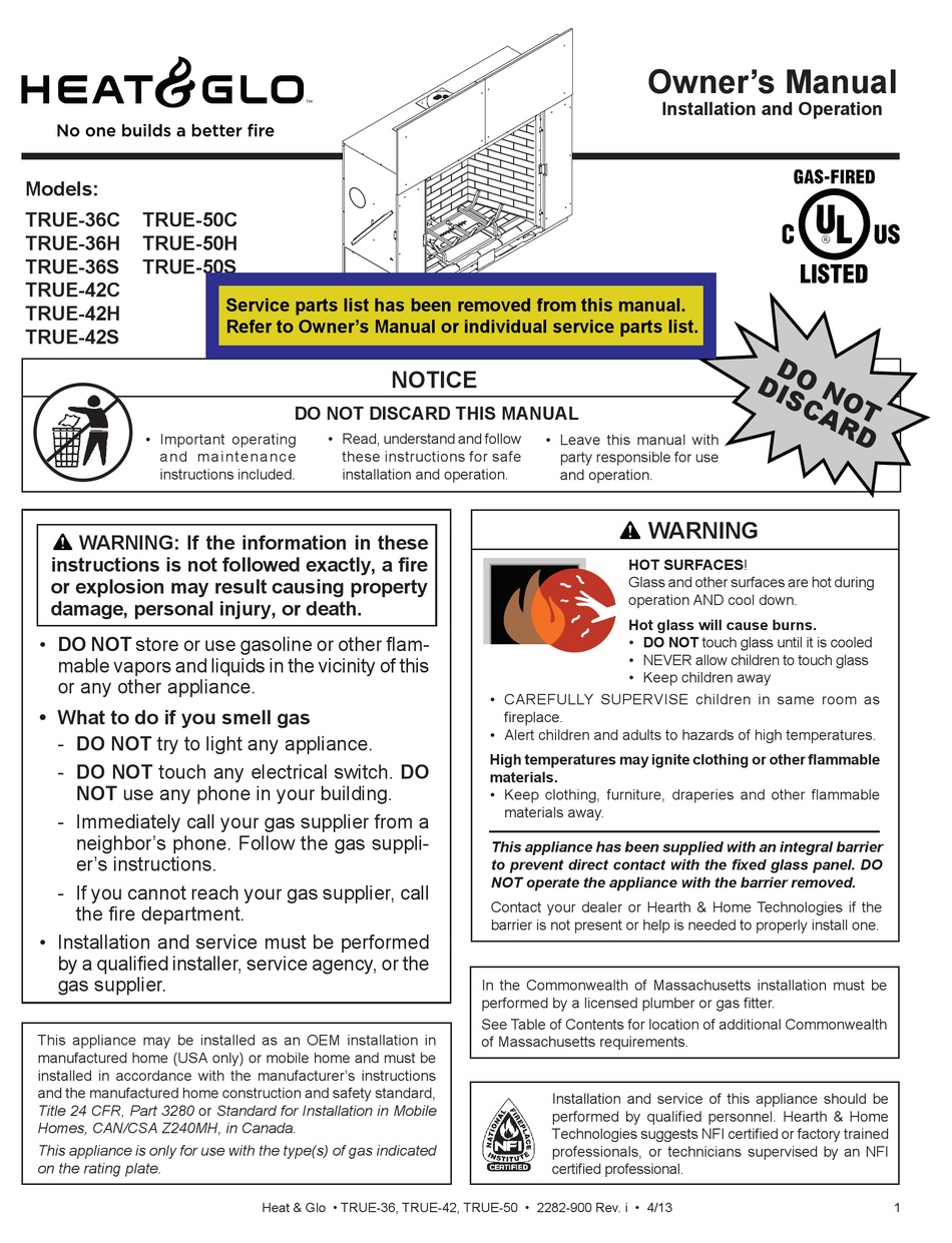 HEAT & GLO TRUE36C OWNER'S MANUAL Pdf Download ManualsLib
